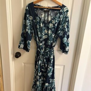 Lane Bryant Blue and White Floral Maxi Dress with bubble sleeves